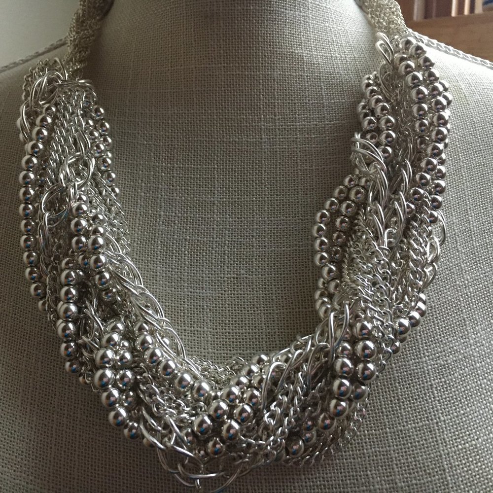 Silver Multi Layer Twist Bauble Necklace